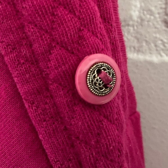 Vintage Pink Cardigan 1980 Quilted Fuschia 4 Buttons Relaxed fit with pockets !! - Picture 4 of 8